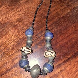 African Cobalt and Batik Bead Necklace